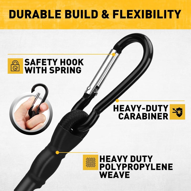 ELEAD Carabiner Bungee Cords with Hooks, 28-Piece Heavy Duty Outdoor Assortment Includes 10", 18", 24", 36", 48", 60", 72" Bungee Cords, Canopy Tarp Ball Ties, Nylon Cable Ties and Tarp Clips - Image 3